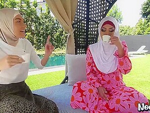 Aubrey Babcock & Sophia Leone - Two Hot Muslim Babes Share Cock